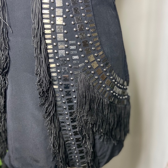 NWT BEBE Black Silk Beaded Fringe Mini Skirt XS - Picture 5 of 10